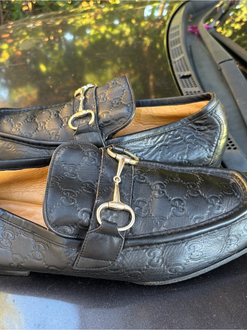 Gucci Black Embossed Leather Horsebit Loafers Mens 11 - Picture 2 of 3
